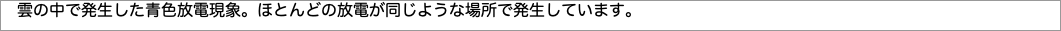 　雲の中で発生した青色放電現象。ほとんどの放電が同じような場所で発生しています。"