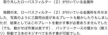 　取り外したローパスフィルター（２）が付いている金属枠"