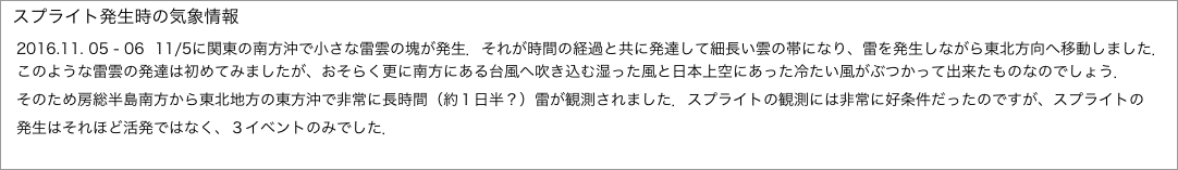 スプライト発生時の気象情報"