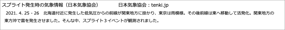 スプライト発生時の気象情報（日本気象協会）　